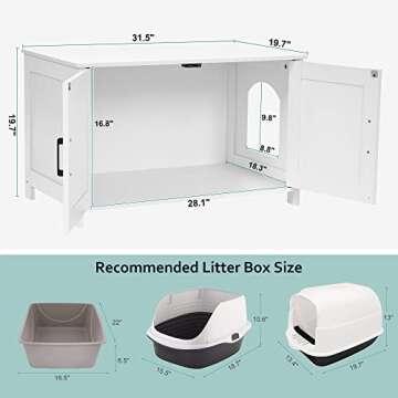 Homhedy Cat Litter Box Enclosure,Litter Box Furniture Hidden with Barn Door,Wooden Cat Washroom Furniture,Cat House,Fit Most of Litter Box,White