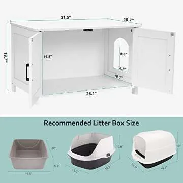 Homhedy Cat Litter Box Enclosure,Litter Box Furniture Hidden with Barn Door,Wooden Cat Washroom Furniture,Cat House,Fit Most of Litter Box,White