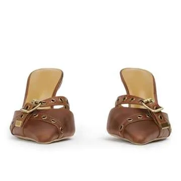 DOEYG Brown Kitten Heels for Women Pointed Toe Heels Mules Closed Toe Heeled Mules for Women Vintage Heels Dressy Sexy Pointy Heels Slip on Stiletto Heels Pumps Size 7.5