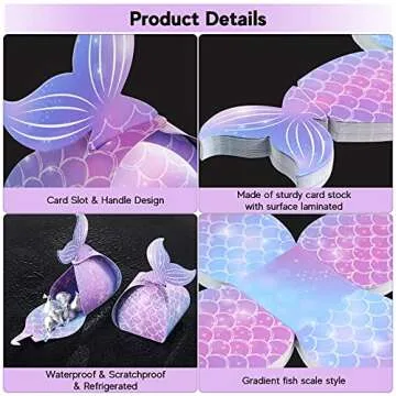 36 Pieces Mermaid Candy Boxes Mermaid Tail Treat Boxes Mermaid Party Favor Boxes Mermaid Present Boxes Under The Sea Goodie Bags Mermaid Theme Birthday Party Supplies for Baby Shower (Vibrant Style)