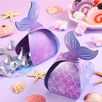 36 Pieces Mermaid Candy Boxes Mermaid Tail Treat Boxes Mermaid Party Favor Boxes Mermaid Present Boxes Under The Sea Goodie Bags Mermaid Theme Birthday Party Supplies for Baby Shower (Vibrant Style)