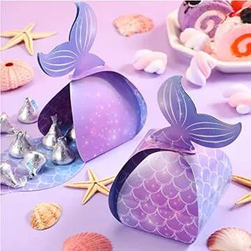 36 Pieces Mermaid Candy Boxes Mermaid Tail Treat Boxes Mermaid Party Favor Boxes Mermaid Present Boxes Under The Sea Goodie Bags Mermaid Theme Birthday Party Supplies for Baby Shower (Vibrant Style)