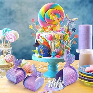 36 Pieces Mermaid Candy Boxes Mermaid Tail Treat Boxes Mermaid Party Favor Boxes Mermaid Present Boxes Under The Sea Goodie Bags Mermaid Theme Birthday Party Supplies for Baby Shower (Vibrant Style)