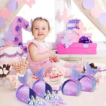 36 Pieces Mermaid Candy Boxes Mermaid Tail Treat Boxes Mermaid Party Favor Boxes Mermaid Present Boxes Under The Sea Goodie Bags Mermaid Theme Birthday Party Supplies for Baby Shower (Vibrant Style)