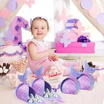 36 Pieces Mermaid Candy Boxes Mermaid Tail Treat Boxes Mermaid Party Favor Boxes Mermaid Present Boxes Under The Sea Goodie Bags Mermaid Theme Birthday Party Supplies for Baby Shower (Vibrant Style)