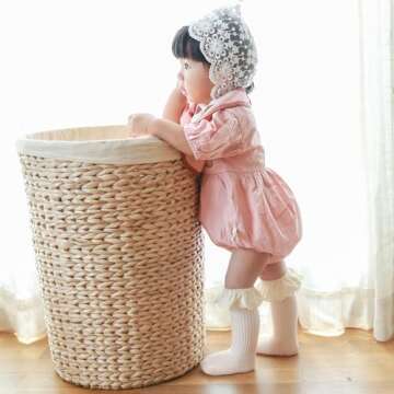 HOUSEYUAN Infant Frilly Baby Girls Knee High Socks White Newborn Thigh Lace Ruffle Long Socks Toddle...