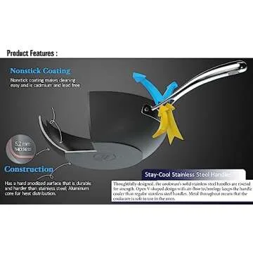 Cooks Standard Nonstick Stir-Fry Wok Pan 11-Inch, Hard Anodized Deep Frying Pan with Glass Lid, Flat Bottom, Black