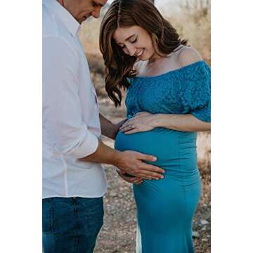 Molliya Maternity Long Dress Ruffles Lace Off Shoulder Stretchy Maxi Photography Dress