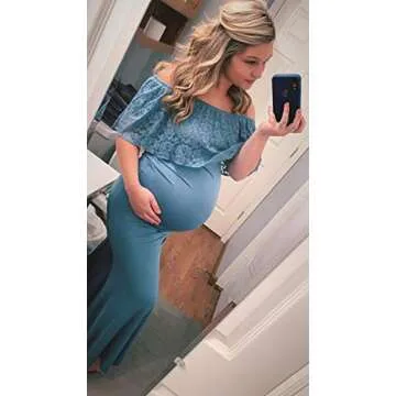 Molliya Maternity Long Dress Ruffles Lace Off Shoulder Stretchy Maxi Photography Dress