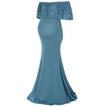 Molliya Maternity Long Dress Ruffles Lace Off Shoulder Stretchy Maxi Photography Dress