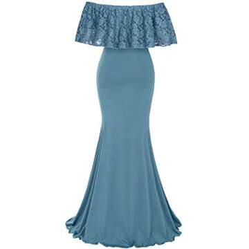 Molliya Maternity Long Dress Ruffles Lace Off Shoulder Stretchy Maxi Photography Dress
