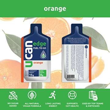 UCAN Edge Energy Gel Shots, Orange (12, 2 Ounce Packets) for Running, Training, Workouts, Fitness, Cycling, Crossfit | Sugar-Free, Vegan, & Keto Friendly Energy