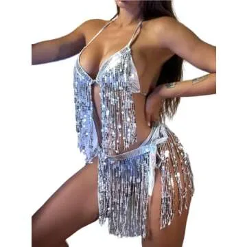 Festival-Inspired Sparkle Sequin 3 Piece Swimsuit Set