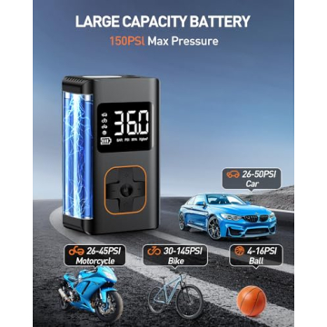 Portable Tire Inflator with LED and Digital Pressure Gauge