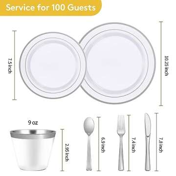 Goodluck Disposable Silver Plates: 600 Piece Set for 100 Guests