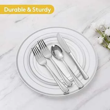 Goodluck Disposable Silver Plates: 600 Piece Set for 100 Guests