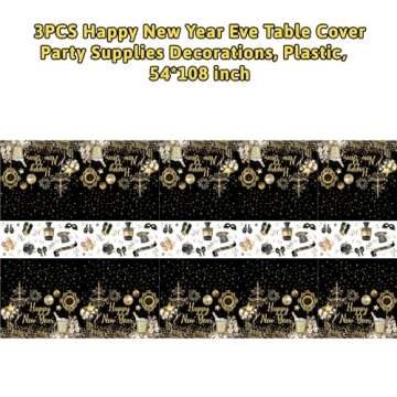 Happy New Year 2025 Tablecloths - 3 Pack Disposable Decorations