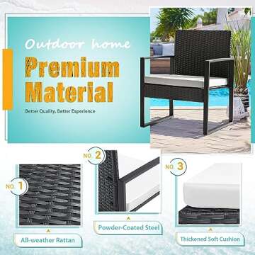 Flamaker 3 Pieces Patio Furniture Outdoor Wicker Modern Rattan Chair Conversation Sets with Coffee Table for Yard, Bistro(White)