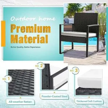 Flamaker 3 Pieces Patio Furniture Outdoor Wicker Modern Rattan Chair Conversation Sets with Coffee Table for Yard, Bistro(White)