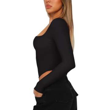 REORIA Womens Sexy Casual Square Neck Long Sleeve Backless Shirts Y2K Trendy Going Out Party Club Ni...