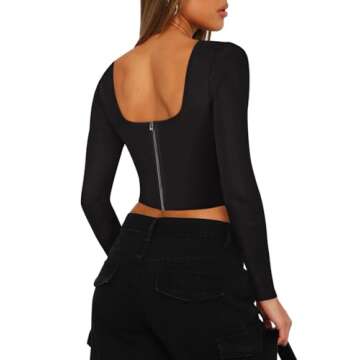 REORIA Sexy Square Neck Backless Bustier Crop Top