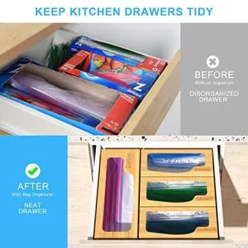 DNTGVUP Ziplock Organizer for Drawer - Bamboo Baggie Dispenser with Bag Holder for Food Storage, Quart, Sandwich&Snack for Various Size