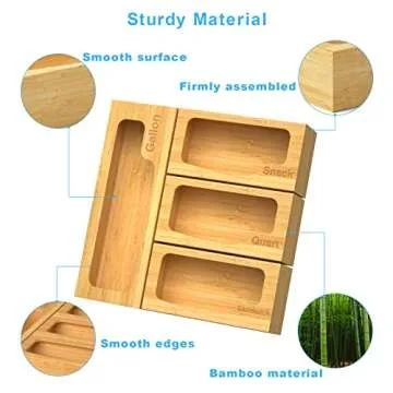 DNTGVUP Ziplock Organizer for Drawer - Bamboo Baggie Dispenser with Bag Holder for Food Storage, Quart, Sandwich&Snack for Various Size