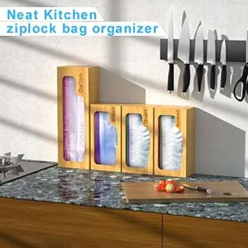DNTGVUP Ziplock Organizer for Drawer - Bamboo Baggie Dispenser with Bag Holder for Food Storage, Quart, Sandwich&Snack for Various Size