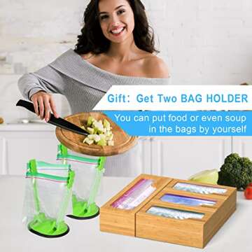 DNTGVUP Ziplock Organizer for Drawer - Bamboo Baggie Dispenser with Bag Holder for Food Storage, Quart, Sandwich&Snack for Various Size