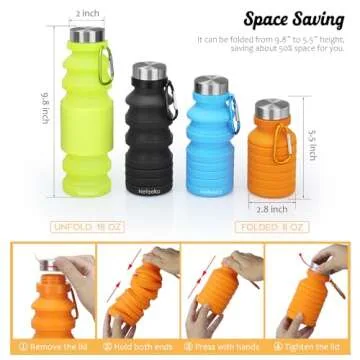 Nefeeko Collapsible Water Bottle, 18floz Reuseable BPA Free Silicone Foldable Water Bottles for Trav...