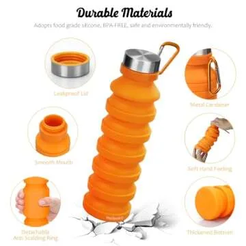 Nefeeko Collapsible Water Bottle, 18floz Reuseable BPA Free Silicone Foldable Water Bottles for Travel Gym Camping Hiking, Portable Leak Proof Sports Water Bottle with Carabiner