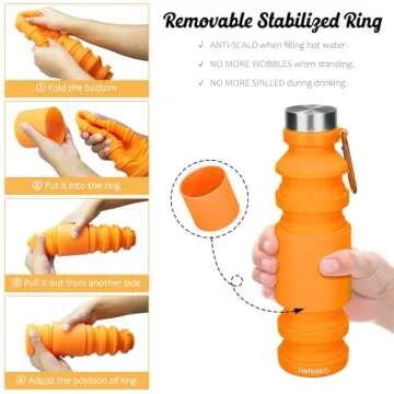 Nefeeko Collapsible Water Bottle, 18floz Reuseable BPA Free Silicone Foldable Water Bottles for Travel Gym Camping Hiking, Portable Leak Proof Sports Water Bottle with Carabiner