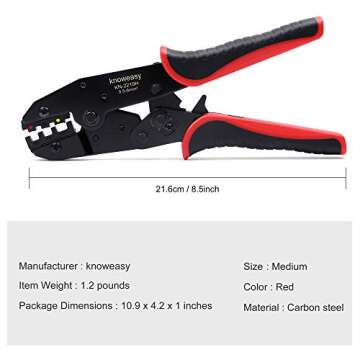 Knoweasy Ratcheting Crimping Tool for Heat Shrink Connectors - AWG 22-10/0.5-6mm² Terminal Crimper