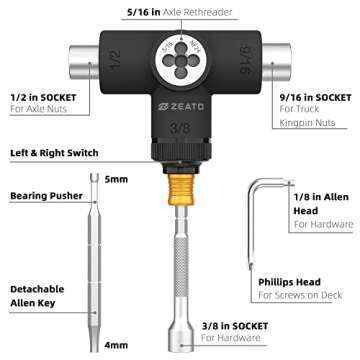 Zeato All-in-One Skate Tool: Multi-Function Portable Accessory for Skateboarders