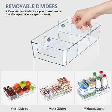 Clear Plastic Food Storage Organizer Bins,8 Pack Pantry Organizations and Storage Bins with Removable Dividers, Stackable Refrigerator Organizer Bins Fridge Organizers Kitchen Cabinet Organizers
