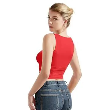 SUUKSESS Women Double Lined Sleeveless Going Out Basic Tank Tops Ruched Summer Casual T Shirts (Red,...
