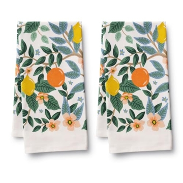 RIFLE PAPER CO. Tea Towels Set of 2 | Vibrant Screen Printed Kitchen Towels, Added Loop, Made from Cotton, Machine Washable, (28" L x 21" W), Citrus Grove