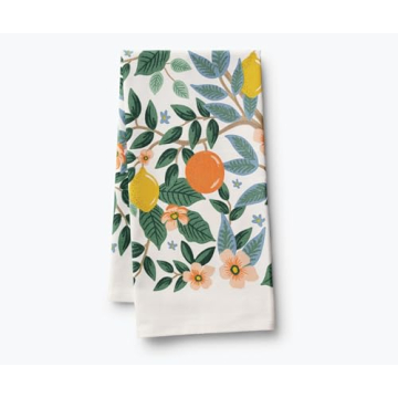 RIFLE PAPER CO. Tea Towels Set of 2 | Vibrant Screen Printed Kitchen Towels, Added Loop, Made from Cotton, Machine Washable, (28" L x 21" W), Citrus Grove
