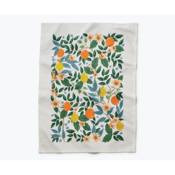 RIFLE PAPER CO. Tea Towels Set of 2 | Vibrant Screen Printed Kitchen Towels, Added Loop, Made from Cotton, Machine Washable, (28" L x 21" W), Citrus Grove