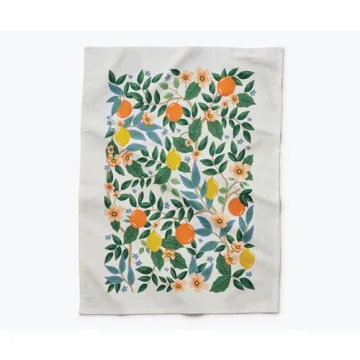 RIFLE PAPER CO. Tea Towels Set of 2 | Vibrant Screen Printed Kitchen Towels, Added Loop, Made from Cotton, Machine Washable, (28" L x 21" W), Citrus Grove