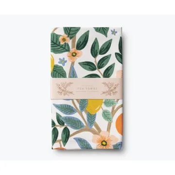 RIFLE PAPER CO. Tea Towels Set of 2 | Vibrant Screen Printed Kitchen Towels, Added Loop, Made from Cotton, Machine Washable, (28" L x 21" W), Citrus Grove