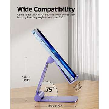 Nulaxy Dual Folding Cell Phone Stand, Fully Adjustable Foldable Desktop Phone Holder Cradle Dock Compatible with Phone 16 15 14 13 12 11 Pro Xs Xs Max Xr X 8, Nintendo Switch, All Phones - Purple