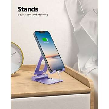 Nulaxy Dual Folding Cell Phone Stand, Fully Adjustable Foldable Desktop Phone Holder Cradle Dock Compatible with Phone 16 15 14 13 12 11 Pro Xs Xs Max Xr X 8, Nintendo Switch, All Phones - Purple