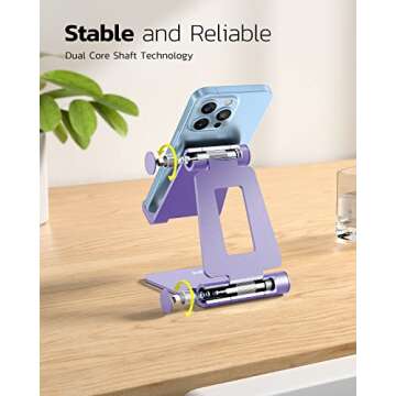 Nulaxy Dual Folding Cell Phone Stand, Fully Adjustable Foldable Desktop Phone Holder Cradle Dock Compatible with Phone 16 15 14 13 12 11 Pro Xs Xs Max Xr X 8, Nintendo Switch, All Phones - Purple