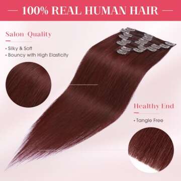 MY-LADY Clip In Hair Extensions 100% Real Human Hair 13 Inch 8pcs Remy Real Hair Extension Clip ins #99J Burgundy Wine Red 80g Real Full Head Soft Natural Extension