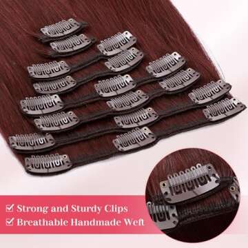 MY-LADY Clip In Hair Extensions 100% Real Human Hair 13 Inch 8pcs Remy Real Hair Extension Clip ins #99J Burgundy Wine Red 80g Real Full Head Soft Natural Extension