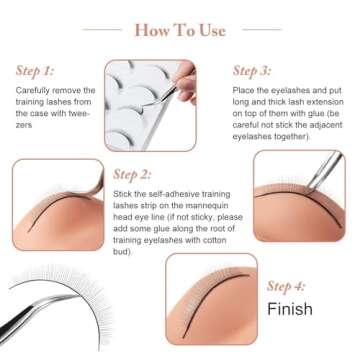 50 Pairs Practice Eyelashes Training Lashes Self-adhesive Practice Lashes Eyelash Strips for Training Eyelash Extension Makeup Beginners Beauty Salon