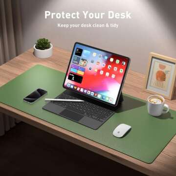 Aothia Olive Green Leather Desk Pad Protector - Stylish & Functional