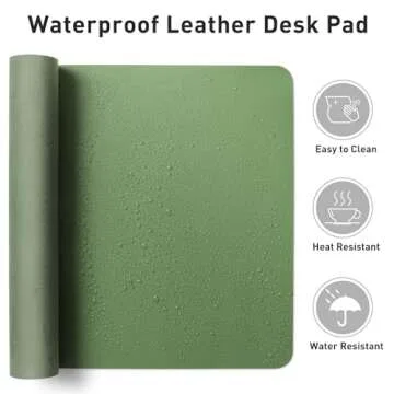 Aothia Olive Green Leather Desk Pad Protector - Stylish & Functional