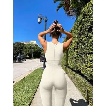 OQQ Women Ribbed Sleeveless Jumpsuits for Yoga